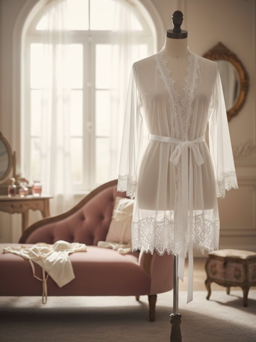 Oh La La Cherie Lace Trim Mesh Robe G-String Set White L NWT Flawed